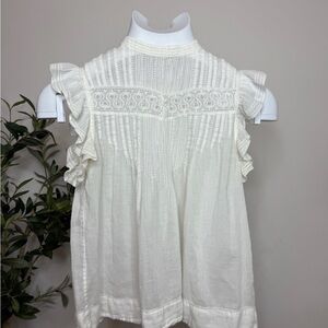 Doen Ivory Lace Yoke Ruffle Sleeve Blouse